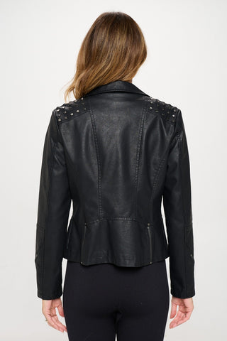 Coalition LA Studded Classic Moto Faux Leather Jacket Trendsi