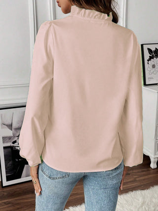 Ruffled V-Neck Long Sleeve Blouse Divacious