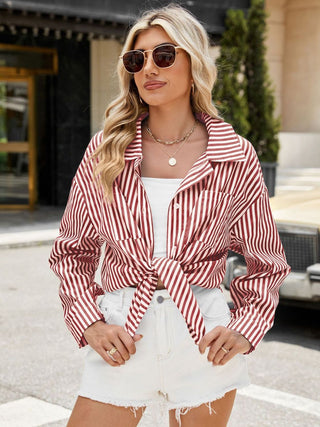 Striped Button Up Long Sleeve Shirt Divacious