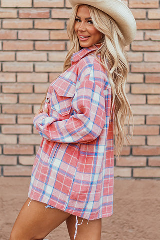 Plaid Button Up Long Sleeve Shacket Divacious