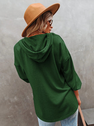 Buttoned Drop Shoulder Hoodie Divacious