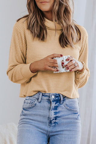 Waffle-Knit High Neck Top Divacious