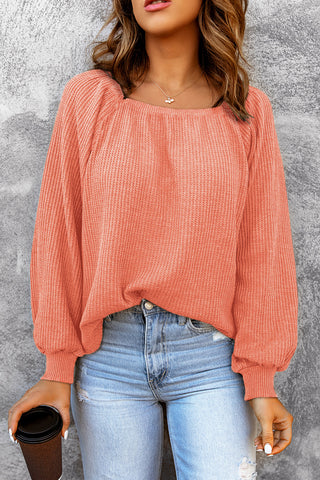 Square Neck Waffle-Knit Top Divacious