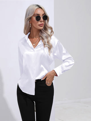 Collared Neck Buttoned Long Sleeve Shirt Divacious