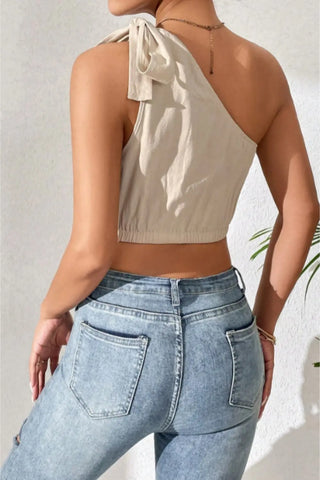 Cropped One-Shoulder Striped Tie Shoulder Tank Divacious