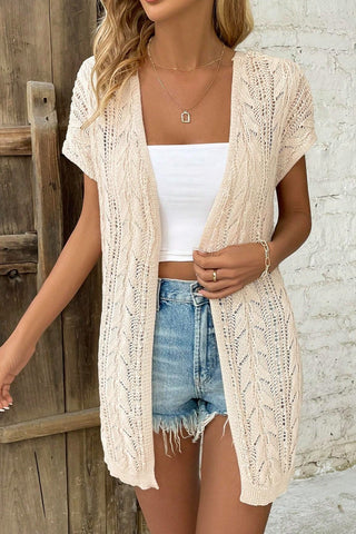 Openwork Open Front Short Sleeve Cardigan Divacious