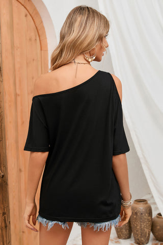 Asymmetrical Neck Cold-Shoulder Half Sleeve Blouse Divacious