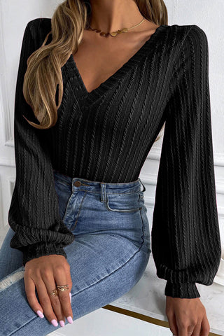 V-Neck Long Sleeve Knit Top Divacious