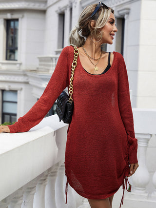 Drawstring Detail Open Back Scoop Neck Knit Top Divacious