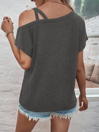 Asymmetrical Neck Short Sleeve T-Shirt Divacious