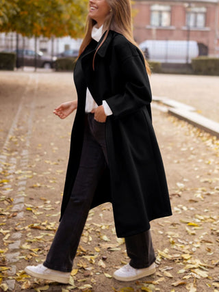 Pocketed Collared Neck Long Sleeve Coat - Divacious