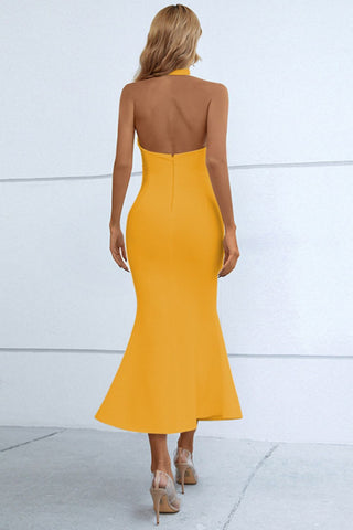 Halter Neck Split Fishtail Bodycon Dress Trendsi