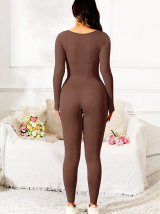 Scoop Neck Long Sleeve Active Jumpsuit Divacious