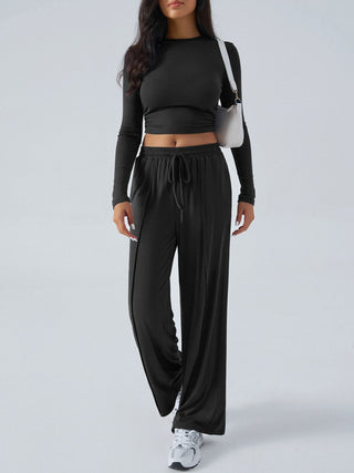 Round Neck Long Sleeve Top and Pants Set - Divacious