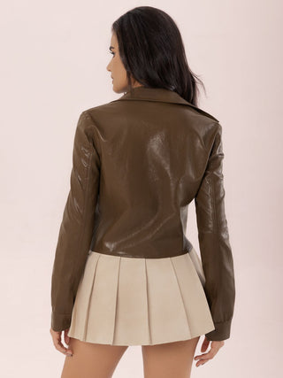 Collared Neck Snap Down Long Sleeve Jacket - Divacious