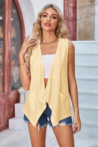 Eyelet Open Front Sleeveless Cardigan Divacious