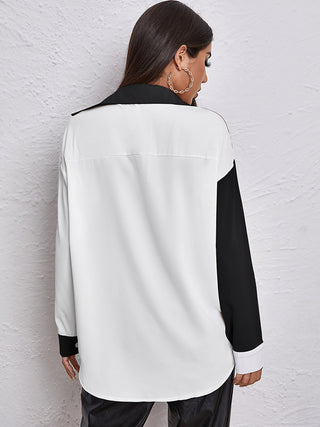 Contrast Dropped Shoulder Long Sleeve Shirt Divacious