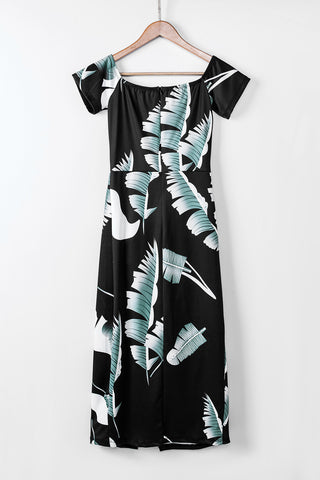 Slit Printed Off-Shoulder Midi Dress Trendsi