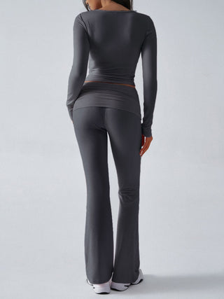 Ruched Long Sleeve Top and Pants Set - Divacious