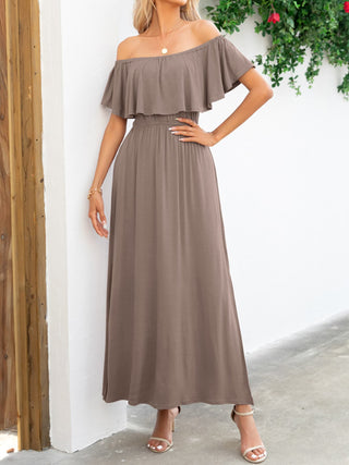 Off-Shoulder Slit Maxi Dress Trendsi