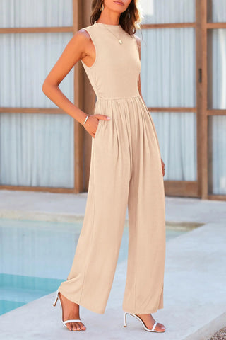 Mock Neck Sleeveless Wide Leg Jumpsuit Divacious