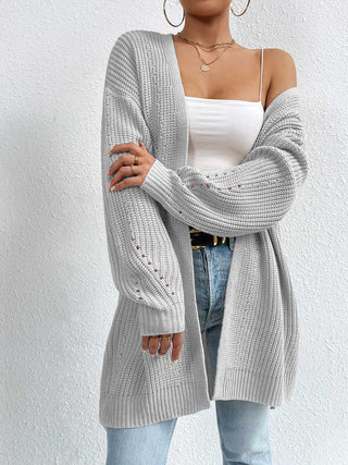 Open Front Dropped Shoulder Slit Cardigan Divacious