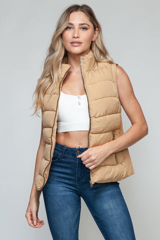 Snobbish Zip Up Turtleneck Vest with Pockets Trendsi