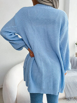 Cable-Knit Open Front Pocketed Cardigan Divacious