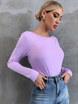 Backless Round Neck Long Sleeve T-Shirt Divacious