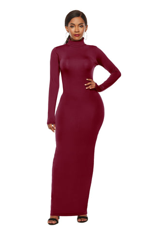 Mock Neck Long Sleeve Maxi Slim Dress Trendsi