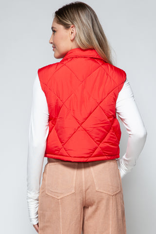 Snobbish Snap Down Quilted Crop Vest Trendsi