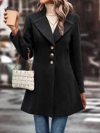 Collared Neck Long Sleeve Longline Coat - Divacious