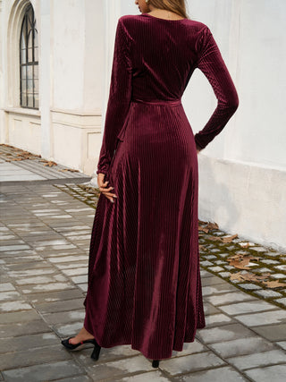 Devine Split Surplice Long Sleeve Midi Dress Trendsi