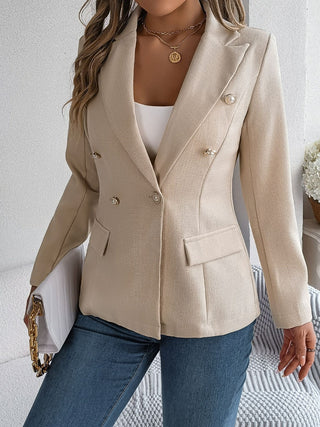 Decorative Pocket Flap Lapel Collar Long Sleeve Blazer - Divacious