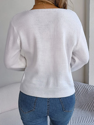 Cable-Knit Square Neck Long Sleeve Sweater Divacious