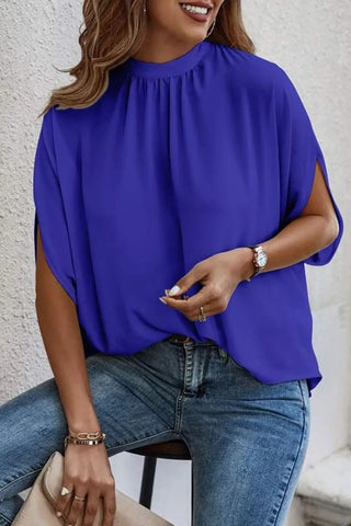 Tie Back Slit Half Sleeve Blouse Divacious