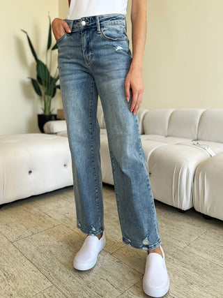 Full Size Mid Rise Distressed Straight Jeans Divacious