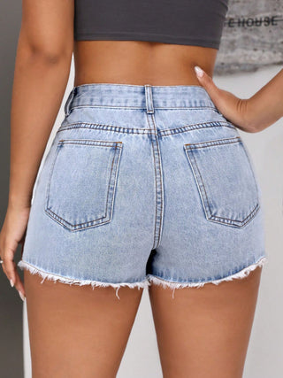 Raw Hem Pocketed Denim Shorts Divacious