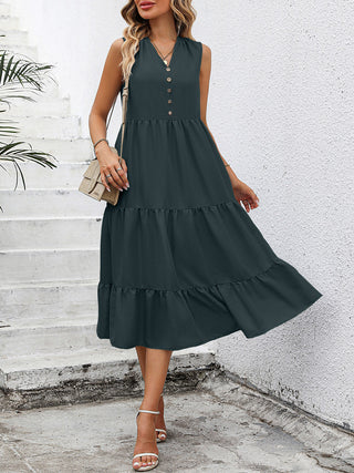 V-Neck Sleeveless Tiered Dress Trendsi