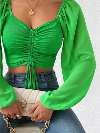 Drawstring Sweetheart Neck Cropped Top Divacious