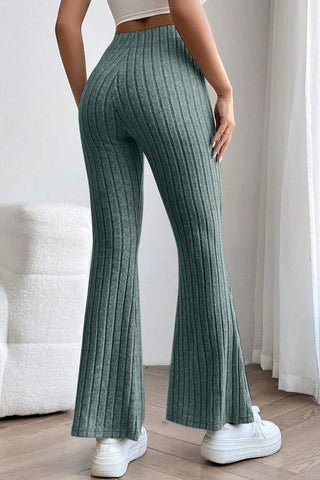 Full Size Ribbed High Waist Flare Pants Divacious