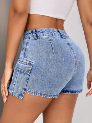 Mid-Rise Waist Denim Shorts with Pockets Divacious