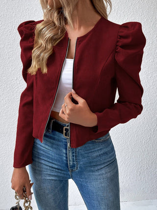 Zip Up Puff Sleeve Jacket Trendsi