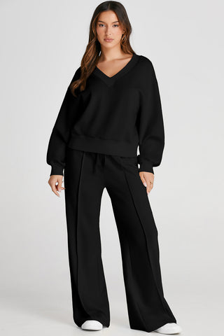 V-Neck Long Sleeve Top and Pants Active Set Trendsi