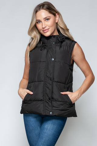 Snobbish Snap and Zip Closure Hooded Vest Trendsi