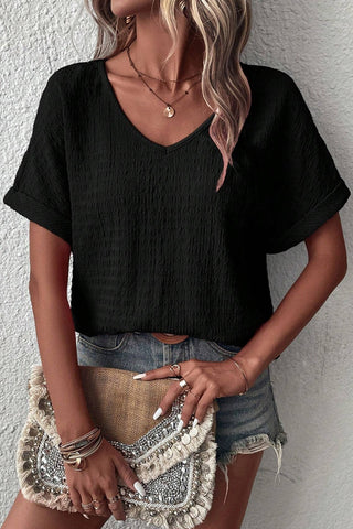 V-Neck Short Sleeve Blouse Divacious