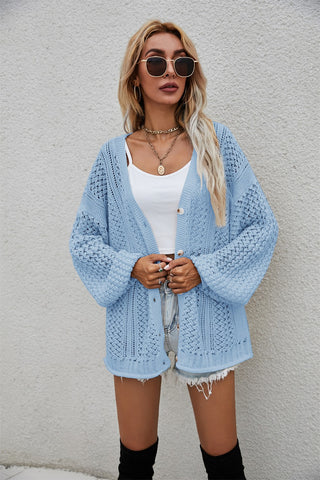 Openwork V-Neck Button Up Cardigan Divacious