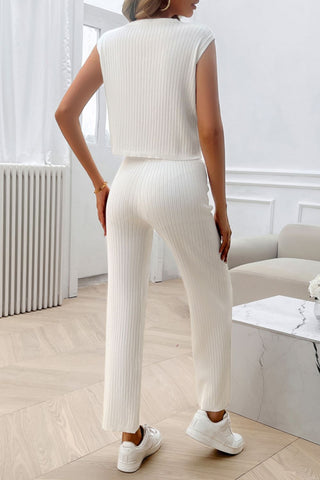 Ribbed Round Neck Top and Pants Set - Divacious