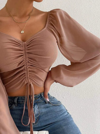 Drawstring Sweetheart Neck Cropped Top Divacious