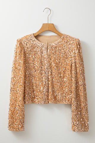 Sequin Open Front Long Sleeve Jacket Trendsi